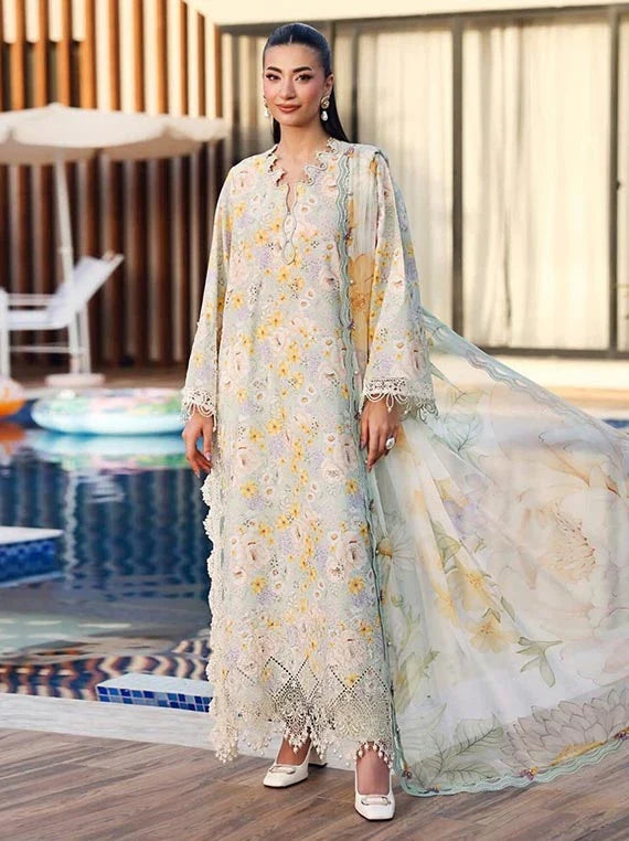 Color: Sea Green Shirt Embroidered Printed Lawn Front Embroidered Printed  Lawn Sleeves Printed Lawn Back Trouser Dyed Cambric Trouser Dupatta Printed  Chiffon Dupatta – Umar Poshak Mehal – Pakistani Designers Suits Biggest  Range