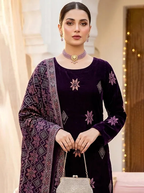 Abr-e-Noor Embroidered Unstitched Velevt Collection'26 (D-01)