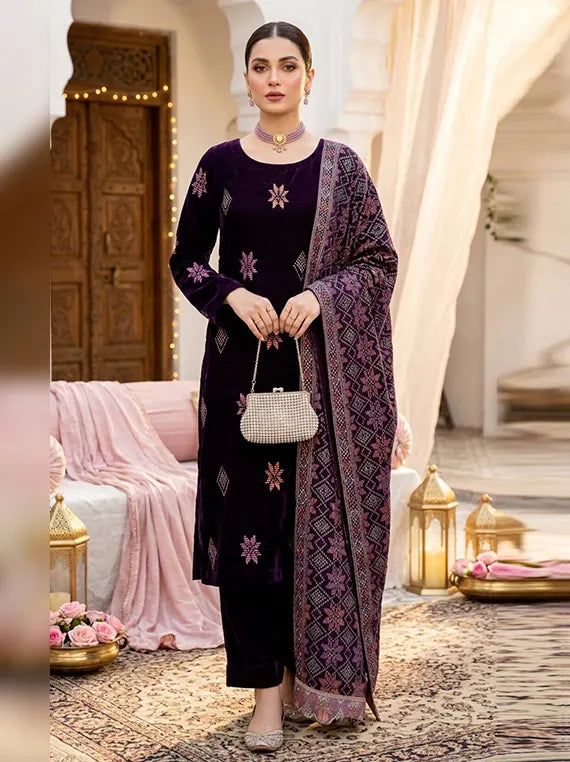 Abr-e-Noor Embroidered Unstitched Velevt Collection'26 (D-01)