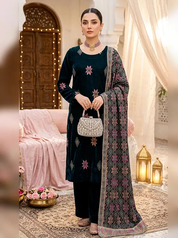 Abr-e-Noor Embroidered Unstitched Velevt Collection'26 (D-02)