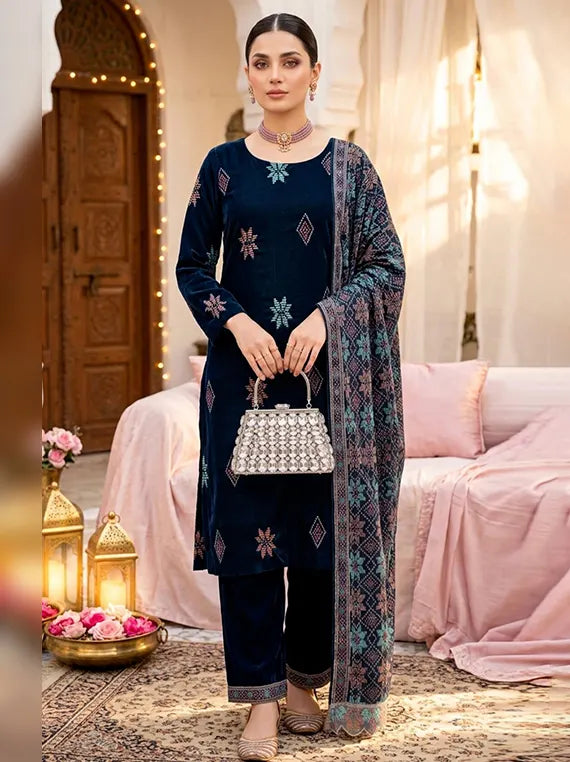 Abr-e-Noor Embroidered Unstitched Velevt Collection'26 (D-03)