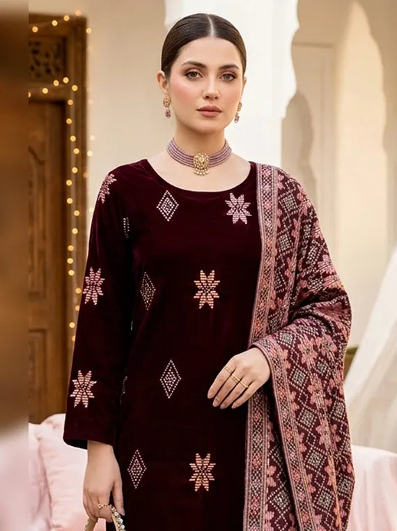 Abr-e-Noor Embroidered Unstitched Velevt Collection'26 (D-04)