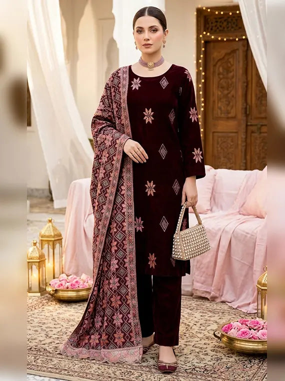 Abr-e-Noor Embroidered Unstitched Velevt Collection'26 (D-04)