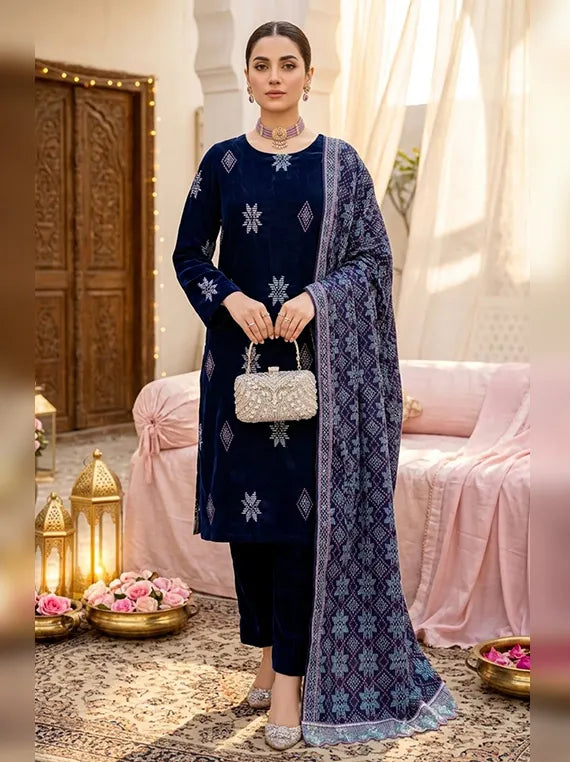 Abr-e-Noor Embroidered Unstitched Velevt Collection'26 (D-08)