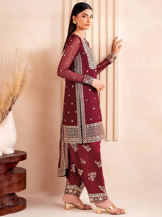 Afrozeh Ethereal Embroidered Collection 2025 (Carmine)