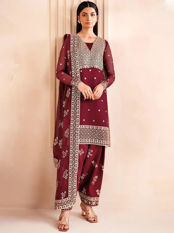 Afrozeh Ethereal Embroidered Collection 2025 (Carmine)