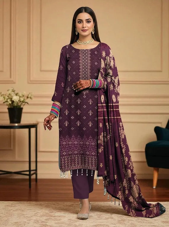 Aiman Embroidered Zari Leather Peach Collection 2025 by Chawla Fabrics