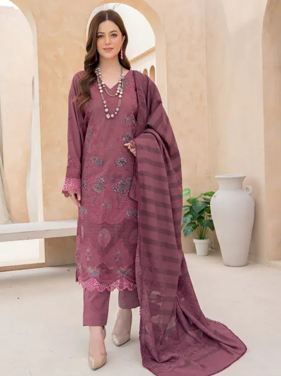 Anchal Embroidered Slub Peach Collection 2025 by Riaz Arts (D-06)