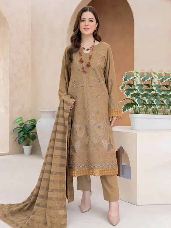 Anchal Embroidered Slub Peach Collection 2025 by Riaz Arts (D-07)