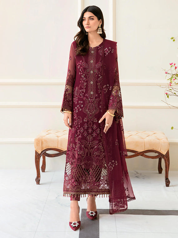 Flossie Festive Embroidered Unstitched Collection'26 (05-Apple Red)