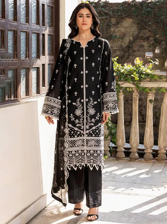 Bahar Embroidered Lawn Collection 2025 By Farasha (01-Midnight-Glow)