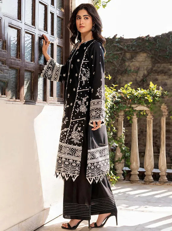 Bahar Embroidered Lawn Collection 2025 By Farasha (01-Midnight-Glow)
