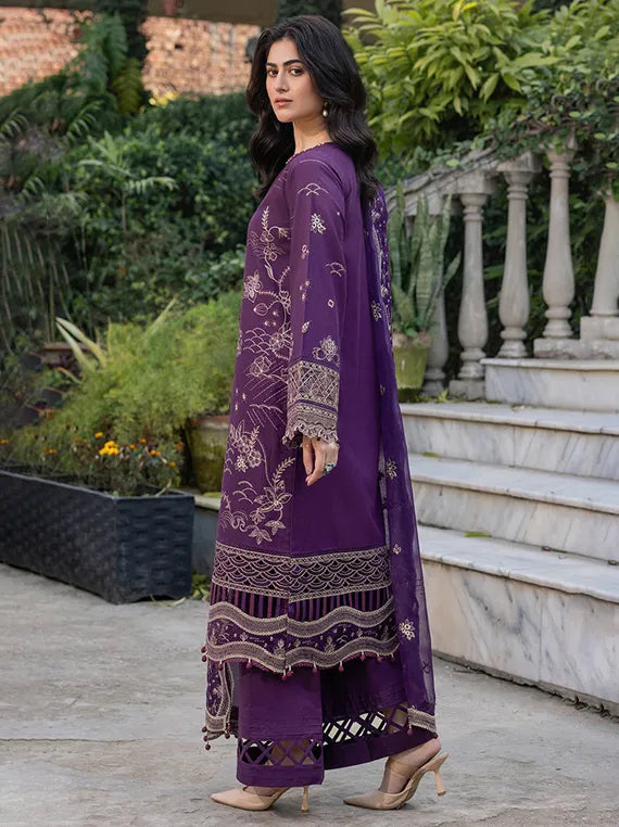 Bahar Embroidered Lawn Collection 2025 By Farasha (08-Raven-Plum)