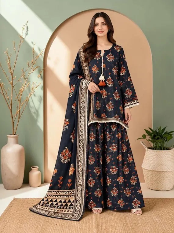 Chah Rangi Premium Khaddar Print Collection'26 (D-01)