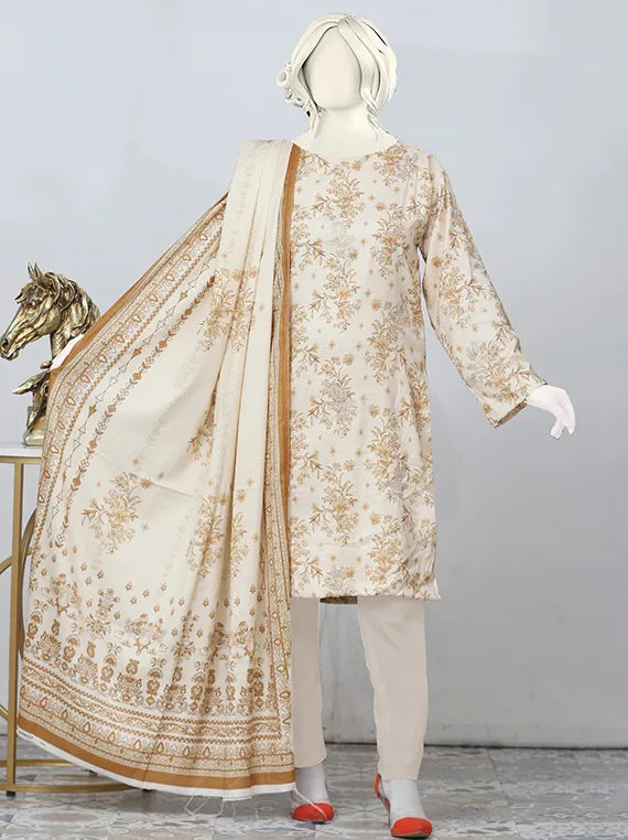 Crown Embroidered Printed Peach Slub Collection 2025 by ABC (D-05)
