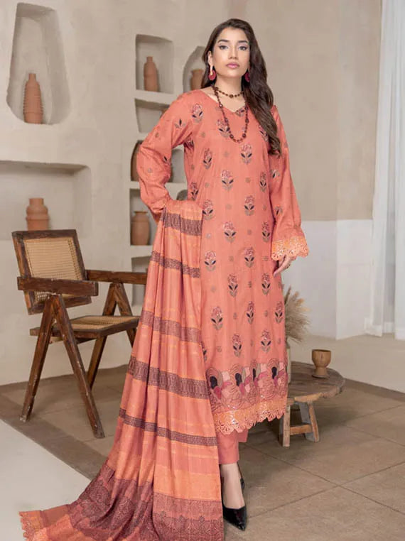 Dastak by Riaz Arts Embroidered Slub Peach Collection 2025 (D-05)