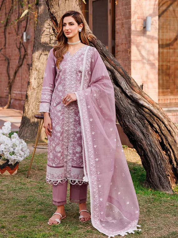 Dastoor Embroidered Lawn Collection 2024 By Farasha (DAINTY LILAC)
