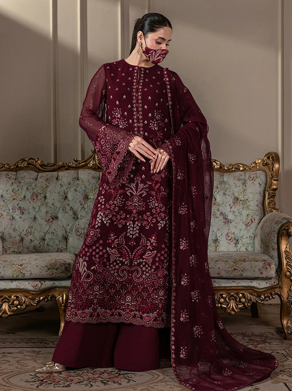 Flossie Festive Embroidered Unstitched Collection'26 (CH-107 Deep Burgundy)