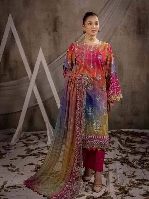 Eleganza Dhanak Rang Embroidered Lawn Collection 2024 (EG-179)