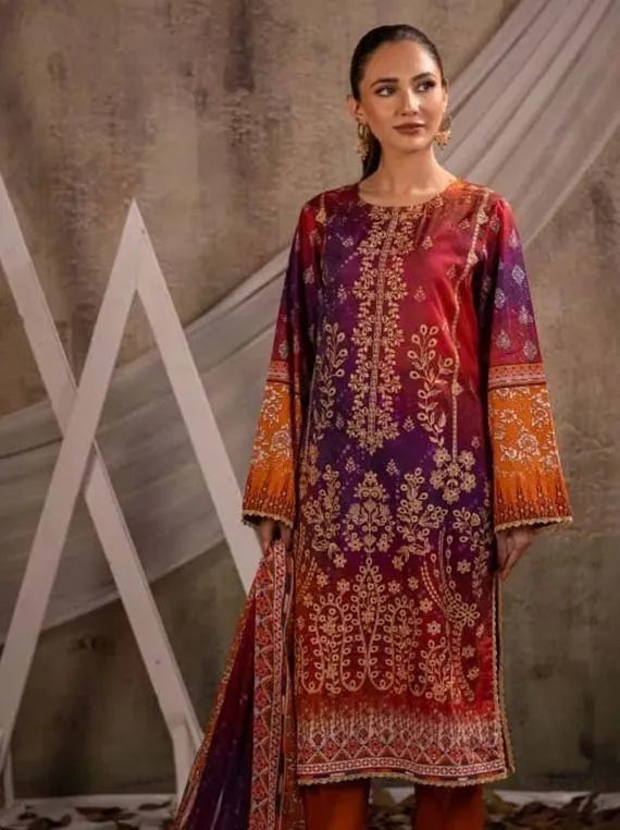 Eleganza Dhanak Rang Embroidered Lawn Collection 2024 (EG-181)