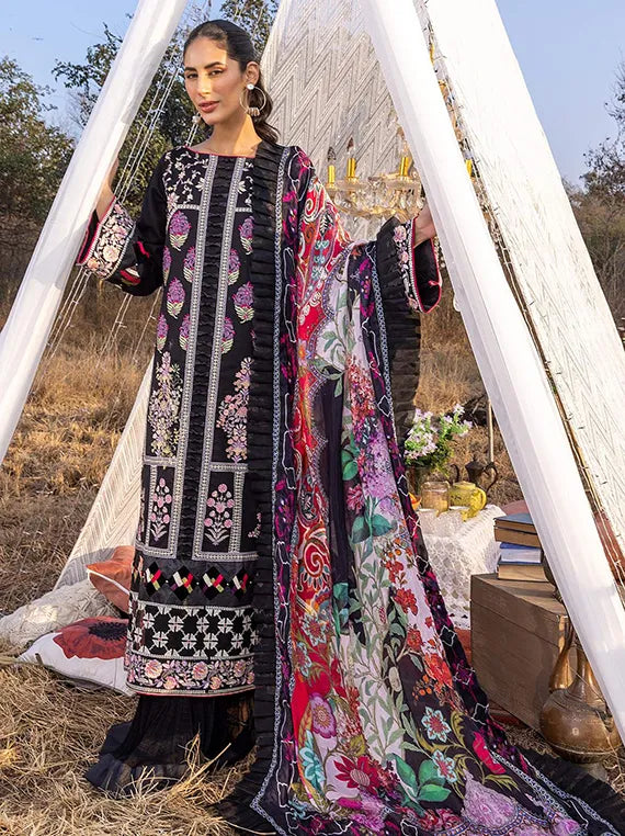 Embroidered Luxe Lawn Collection 2025 by Asifa and Nabeel (Noir)