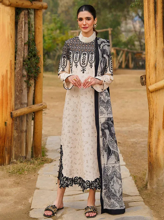 Embroidered Luxe Lawn Collection 2025 by Asifa and Nabeel (SNOWDROP)