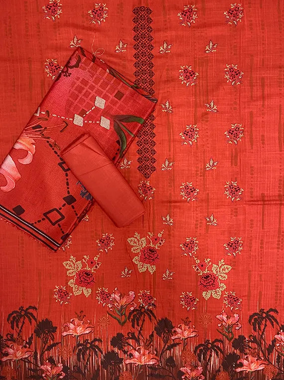 Embroidered Printed Peach Slub Edit 2025 Vol-25DB43 (D-01)