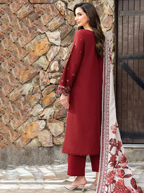 Eminence Embroidered Khaddar Collection 2025 By Farasha (04-CLARET)
