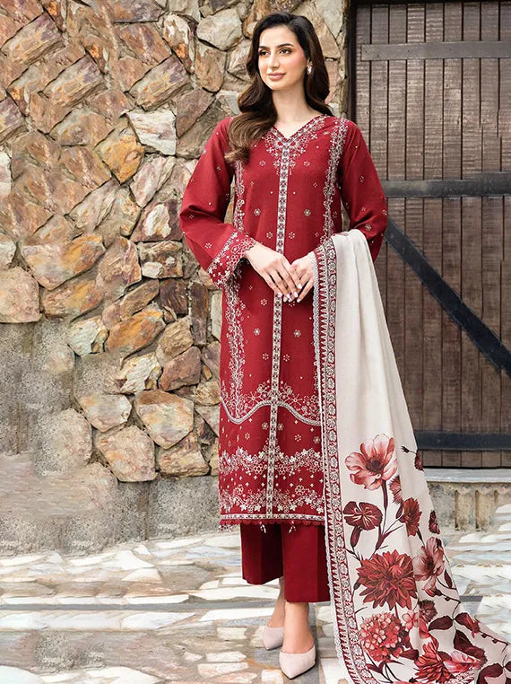 Eminence Embroidered Khaddar Collection 2025 By Farasha (04-CLARET)