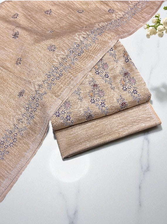 Fully Embroidered Peach Leather Luxe Edit 2025 (25DU16-01)