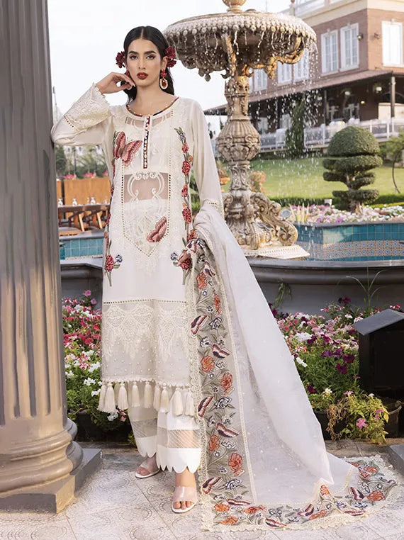 Jazmine Luxury Lawn Collection 2025 By Raeesa (05-White Queen)