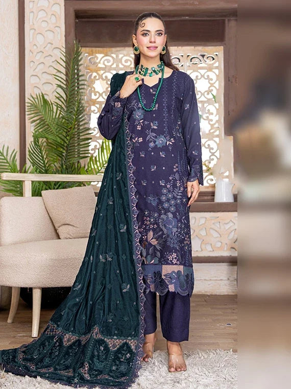 Kahani Peach Leather Collection With Embroidered Micro Velvet Shawl BY Riaz Arts (D-07)
