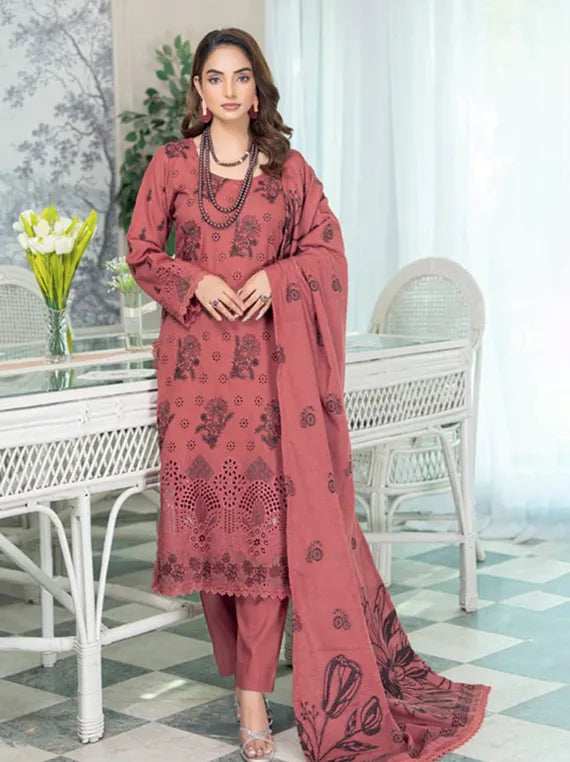 Kashaf Embroidered Slub Peach Collection 2025 by Riaz Arts (D-05)