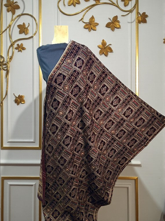 Luxury Velvet Shawl with Tilla & Sequin Work Edit 2025 (25DS33-01)