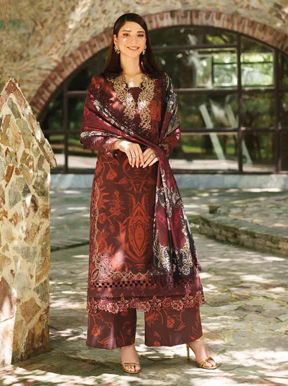 MERAKI Embroidered Viscose Collection 2025 by ASIFA and NABEEL (Crimson Chill)