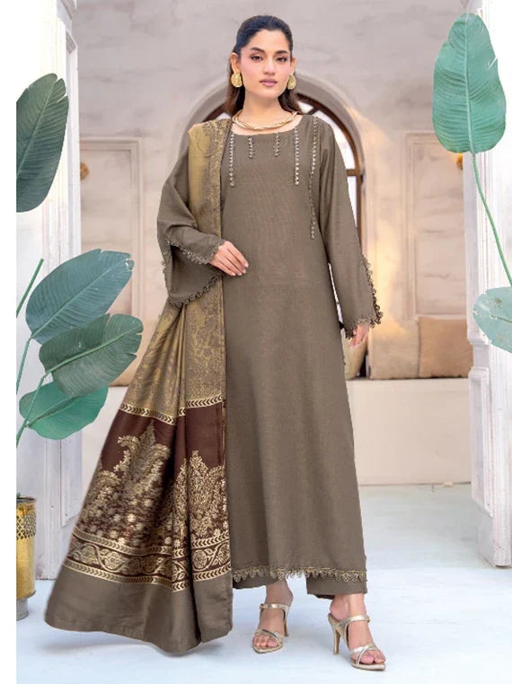 MIRAAS Wool Touch Peach Unstitched Collection'26 by Riaz Arts (D-01)