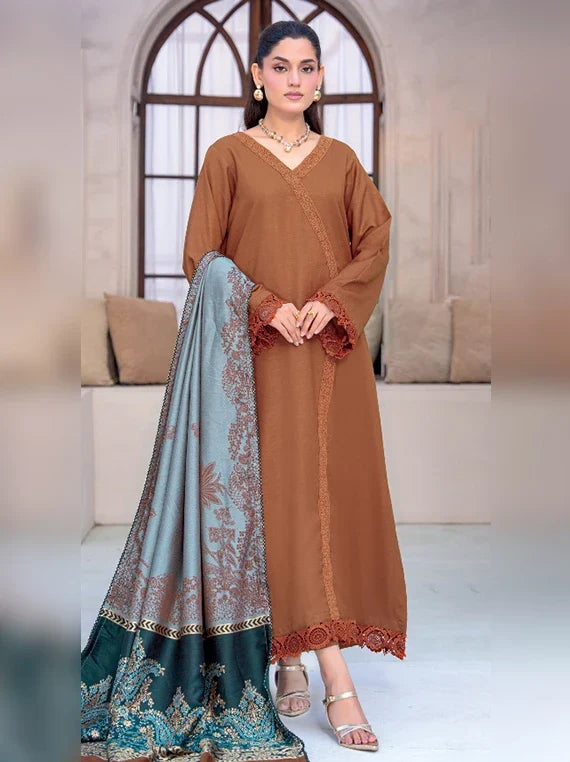 MIRAAS Wool Touch Peach Unstitched Collection'26 by Riaz Arts (D-07)
