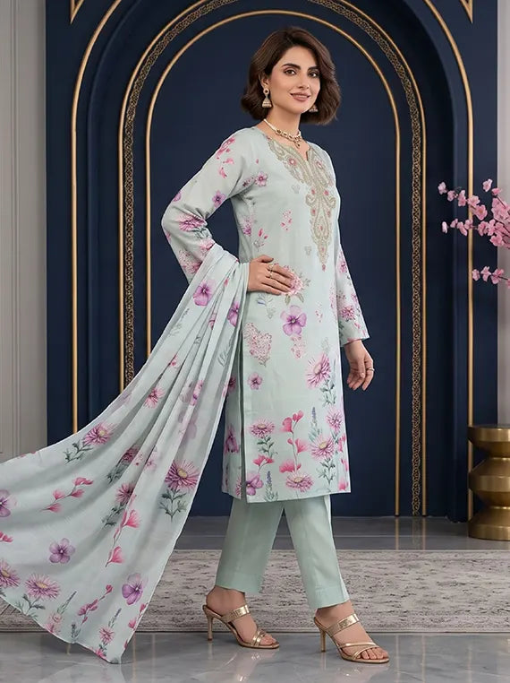 MODERN Print Embroidery Dhanak Unstitched Collection'26 Vol-190 (D-05)