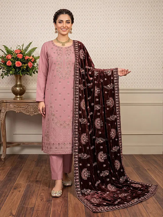 Modern Unstitched Peach Chamki Collection'26 V-127 (D-02)