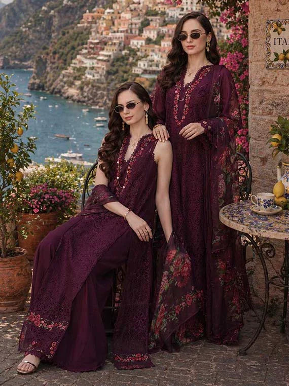 NOOR by Saadia Asad Lux Eid Laserkari Lawn Collection 2026 (D10-Plum Royal)