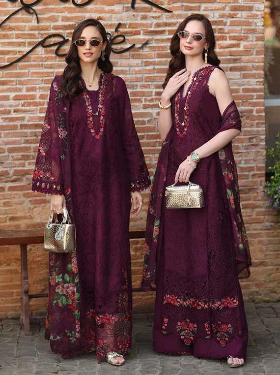 NOOR by Saadia Asad Lux Eid Laserkari Lawn Collection 2026 (D10-Plum Royal)