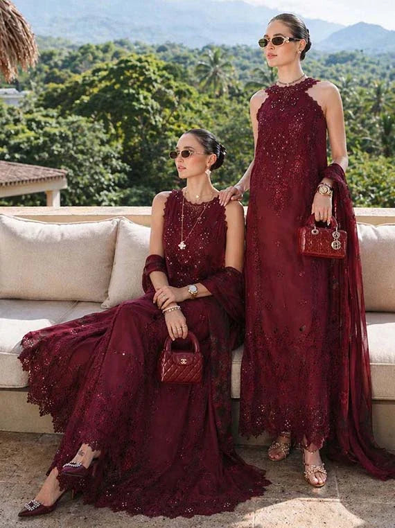 NOOR by Saadia Asad Lux Eid Laserkari Lawn Collection 2026 (D12-Amalfi Rouge)