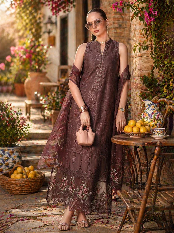 NOOR by Saadia Asad Lux Eid Laserkari Lawn Collection 2026 (D3-Espresso Rose)