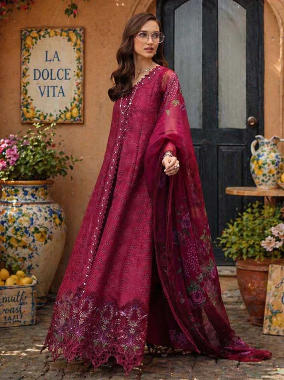 NOOR by Saadia Asad Lux Eid Laserkari Lawn Collection 2026 (D4-Fuchia Élégance)