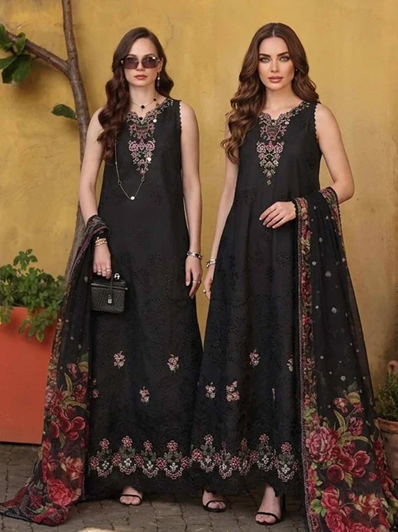 NOOR by Saadia Asad Lux Eid Laserkari Lawn Collection 2026 (D5-Raven Black)