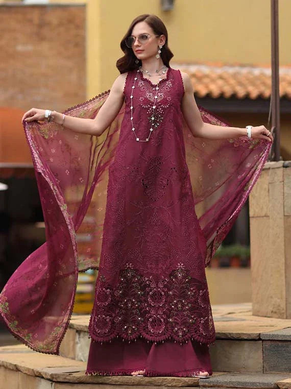 NOOR by Saadia Asad Lux Eid Laserkari Lawn Collection 2026 (D8-Rasberry love)
