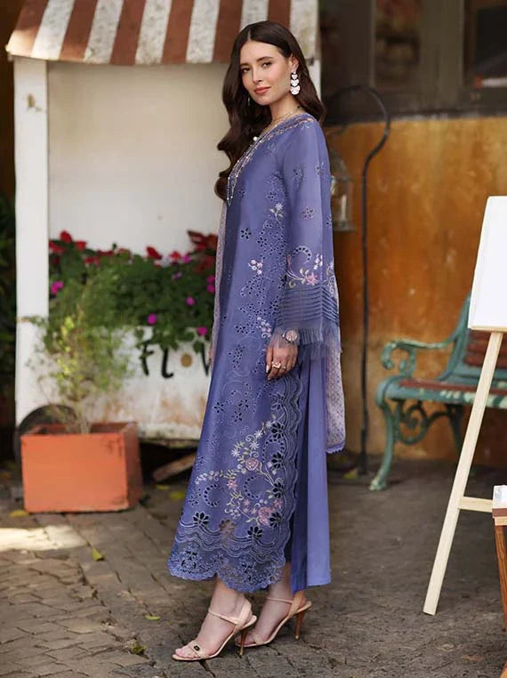 NOOR by Saadia Asad Lux Eid Laserkari Lawn Collection 2026 (D9-Tropical indigo)