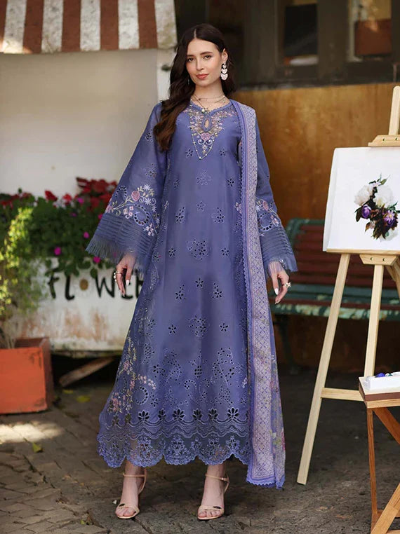 NOOR by Saadia Asad Lux Eid Laserkari Lawn Collection 2026 (D9-Tropical indigo)