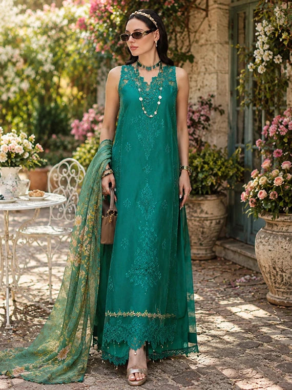 NOOR Eid LUX Lawn By Sadia Asad Collection 2026 (D02 – Peacock Green)