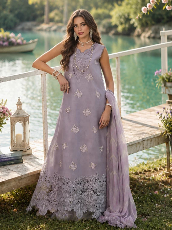NOOR Eid LUX Lawn By Sadia Asad Collection 2026 (D04 – Lavender Lights)